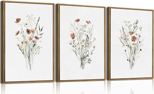 KISSFOX Framed Wildflower Wall Art Floral Canvas Wall Art Flower Pictures Wall by KISSFOX