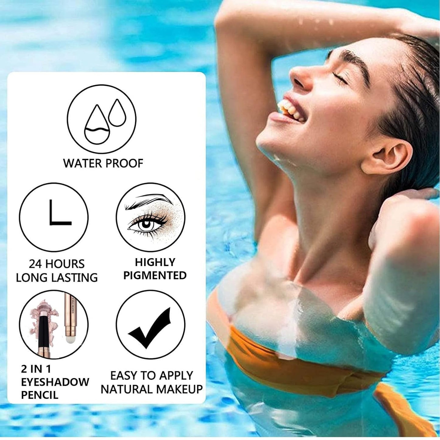 Blue Eyeshadow Stick Makeup, Highlighter Matte Cream Eye Shadow Pencil, Waterproof Hypoallergenic Long Lasting Crayon, Glitter Primer Palette Shimmer Eyeliner Pen wiht Soft Brush