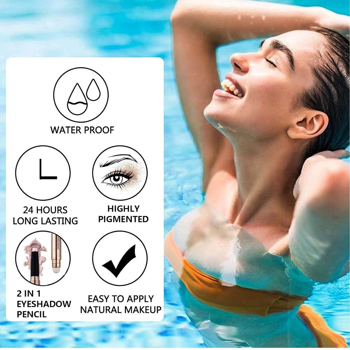 Bright Green Eyeshadow Stick Makeup, Highlighter Matte Cream Eye Shadow Pencil, Waterproof Hypoallergenic Long Lasting Crayon, Glitter Primer Palette Shimmer Eyeliner Pen wiht Soft Brush