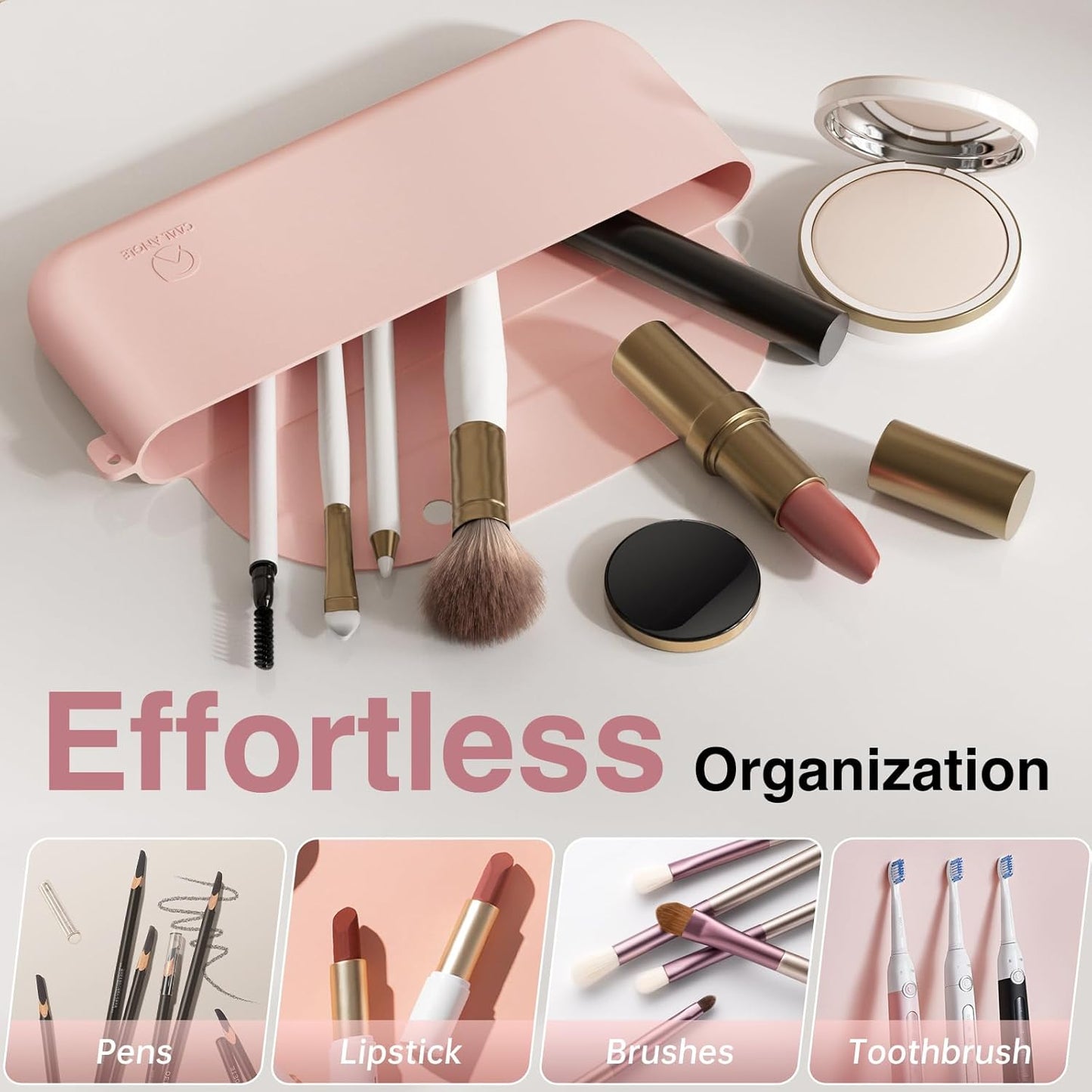 Silicone Makeup Brush Holder Large Travel Makeup Brush Case Original Design Brushes Holder with Magnetic Closure Pink