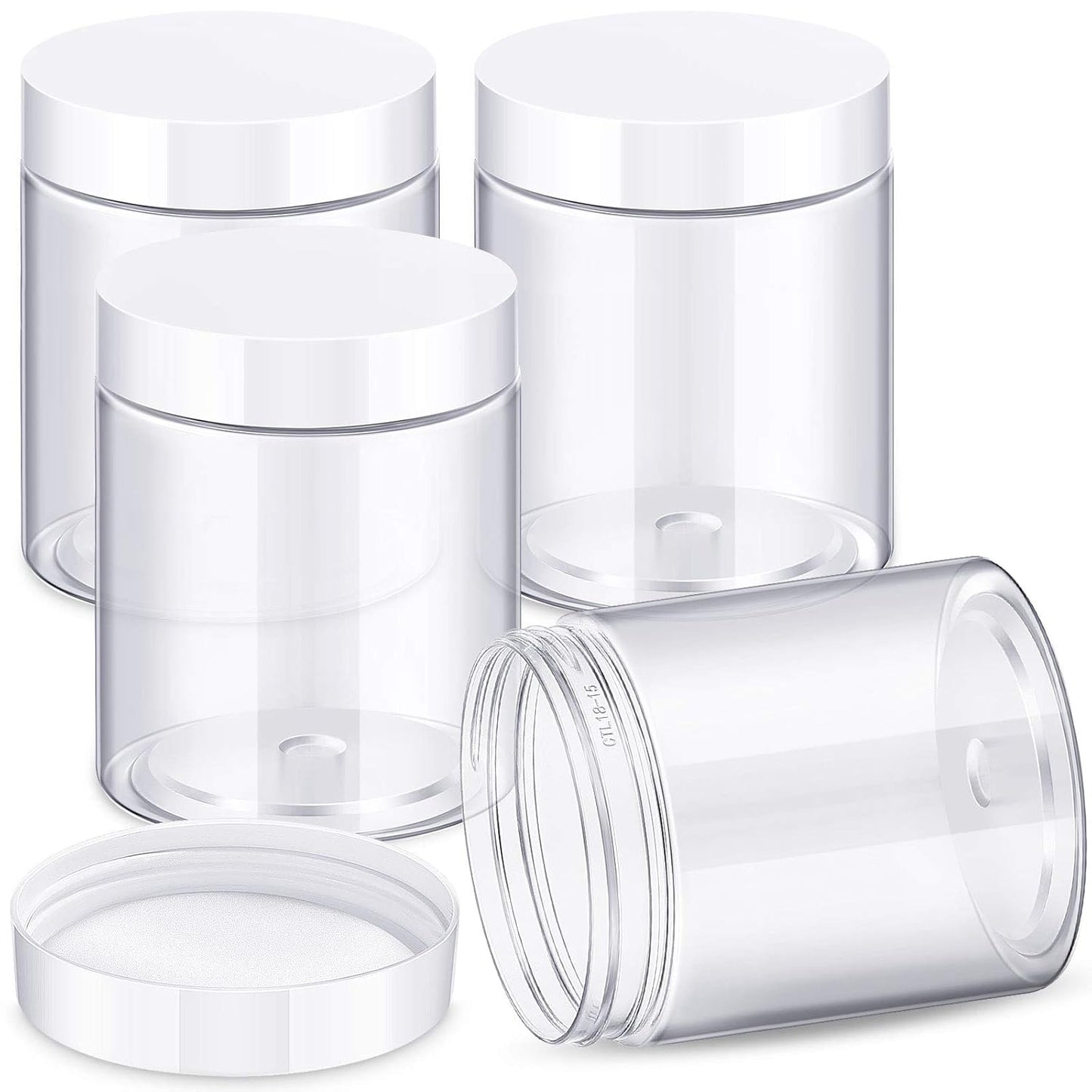 Patelai 4 Pieces Round Wide-mouth Leak Proof Plastic Container Jars with Lids for Travel Storage Makeup Beauty Products Face Creams Oils Salves Ointments DIY Making(10 Ounce,White)