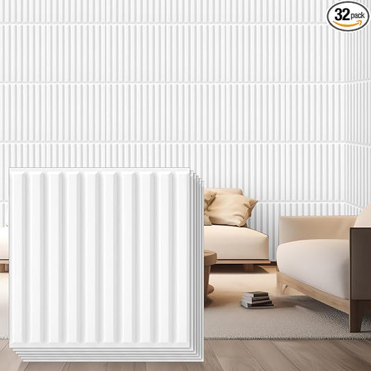 Nuanchu 32 Pcs 3D Slat Wall Panels, Paintable Waterproof Textured Tiles by Nuanchu