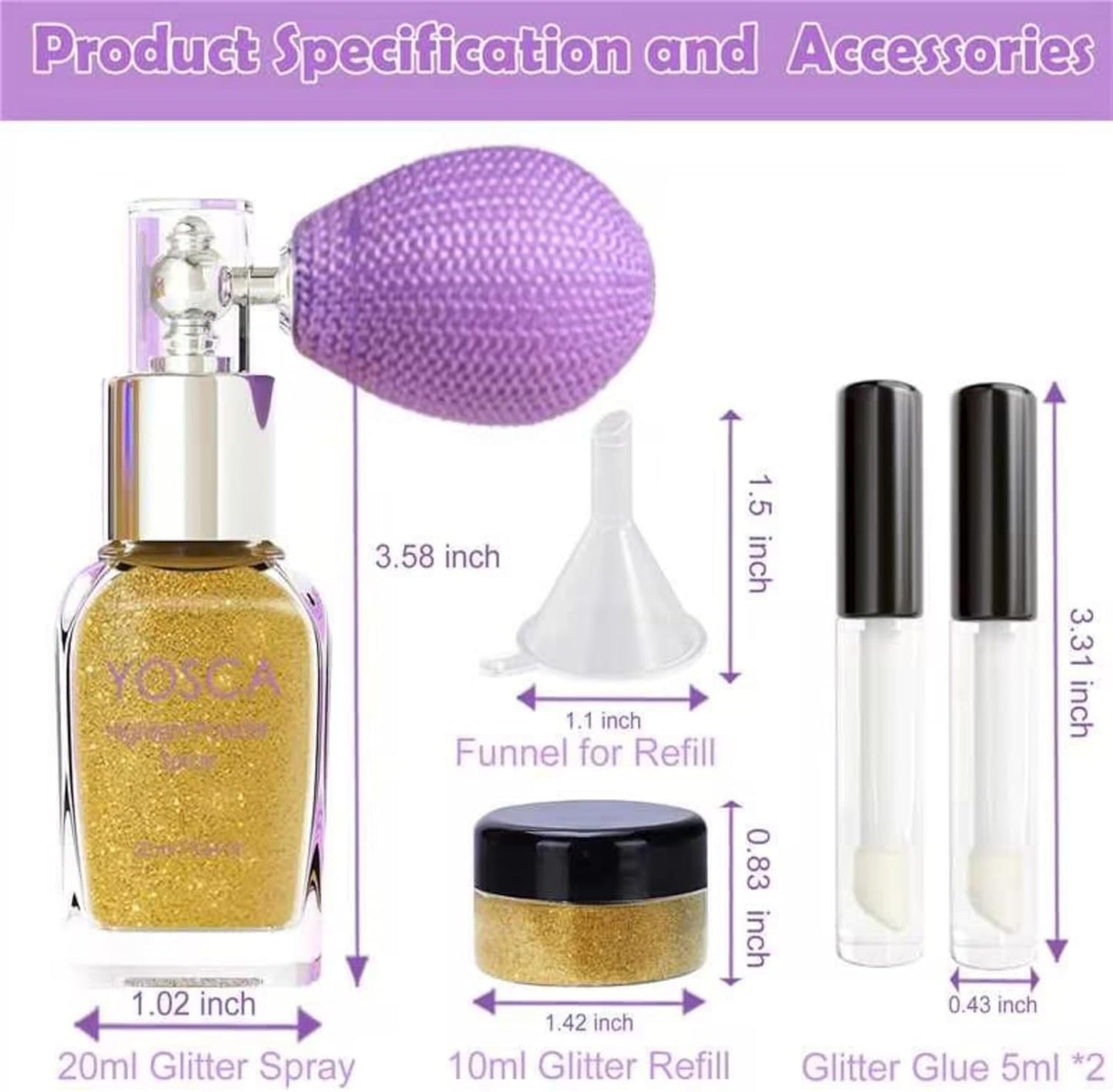 Yosca Body Glitter Spray, 30ML Loose Body Shimmer Powder Iridescent Hair Spray White Glitter Sparkle Highlighter Makeup Mardi Gras Festival Concert Party Rave Accessories for Clothes Hair Face Nail