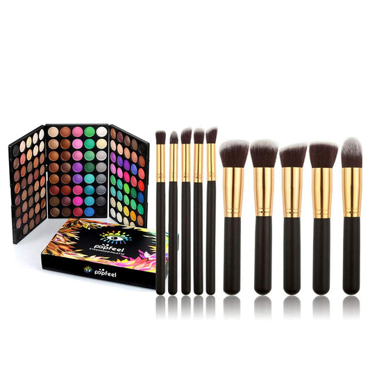 120 Color Eyeshadow Palette Kit with 10 Pcs Foundation Makeup Brush, Professional Daily Use Colorful with Velvety Texture Eyeshadow Palette, Highly Pigmented Waterproof Long Lasting Makeup