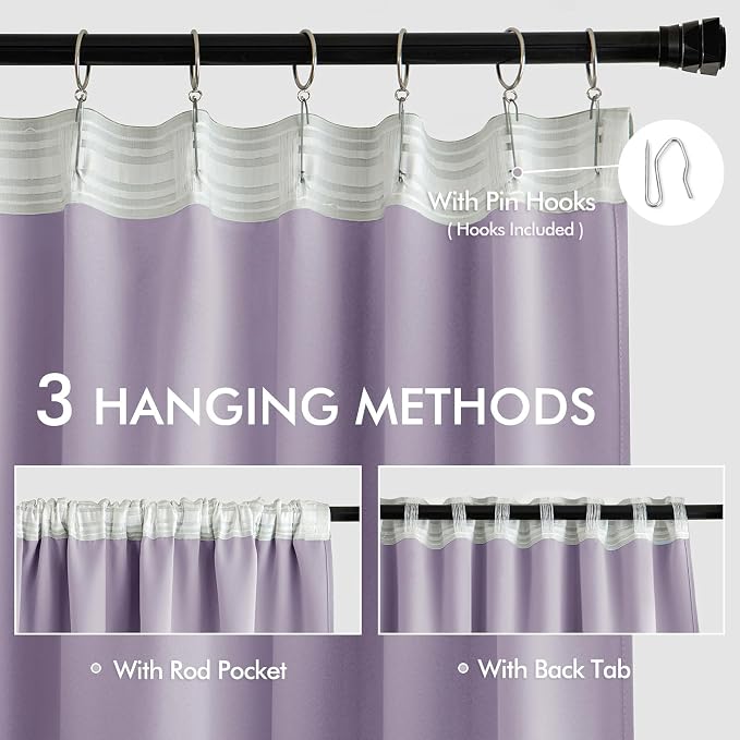 MIULEE Lilac Back Tab Blackout Curtains 84 Inch Length 2 Panels Set - Image 3