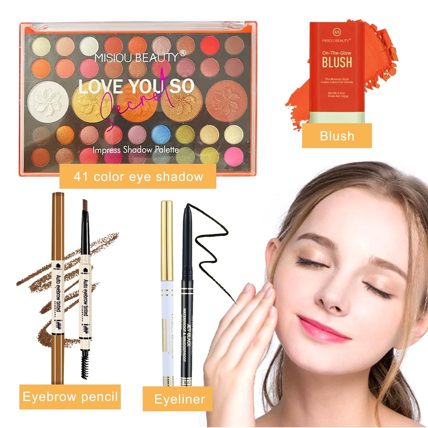 All in One Professional Makeup Kit for Women Girls Holiday Makeup Gift Sets Xmas Essential Bundle Include Eyeshadow Palette Lipstick Blush Concealer Eyeliner Mascara Brush Eyebrow Pencil