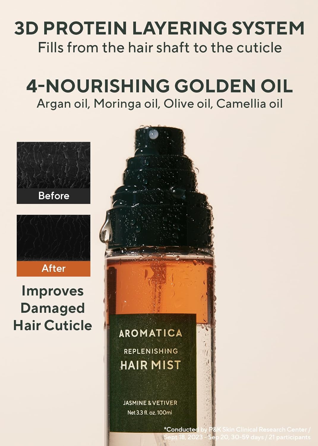 AROMATICA Replenishing Hair Mist Jasmine & Vetiver - Leave-in Conditioner Spray & Blow Out Hair Perfume Oil for Women - Silicone-Free, Detangling, Smoothing & Moisturizing (3.3fl oz)