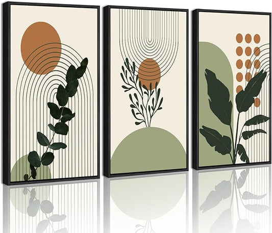 PHOPAGO Boho Plant Wall Art Green Botanical Bohemain Framed Wall Printing by PHOPAGO
