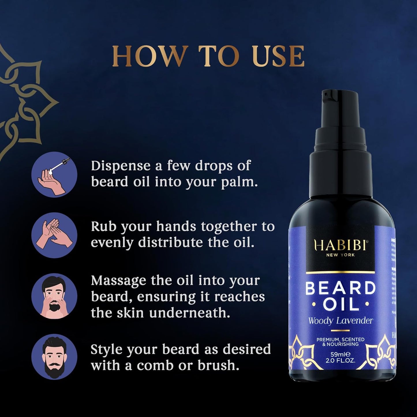 H HABIBI Woody Lavender Beard Oil – 2.0 Fl. Oz Naturally Derived Beard Growth Oil for Men, Beard Care Essential – Hydrates, Nourishes & Promotes Healthy Growth, Made in USA