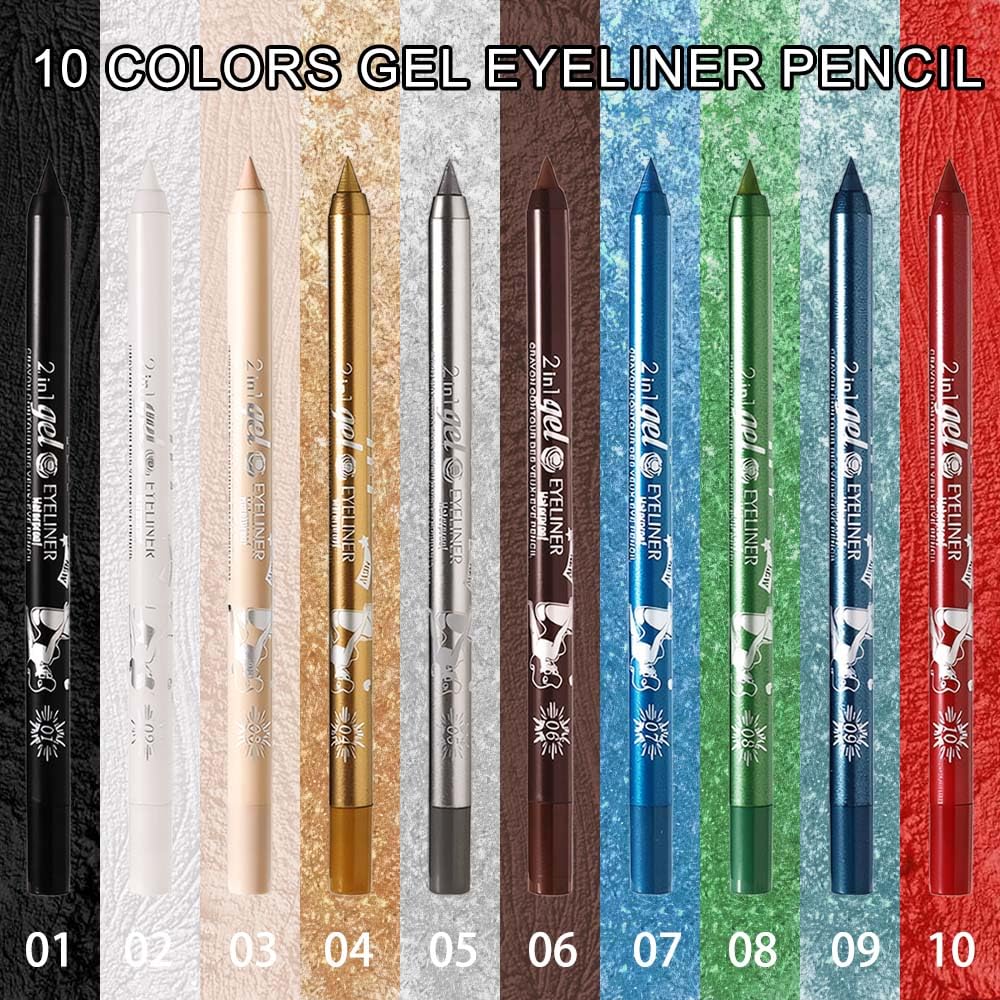 evpct 1Pcs Sky Royal Cobalt Cold Blue Color Gel Glitter Eyeliner Pencils Set for Women Waterline Waterproof Smudge Proof lapiz de ojos delineador de ojos contra el agua Eye Liner Makeup, 09# Cold Blue