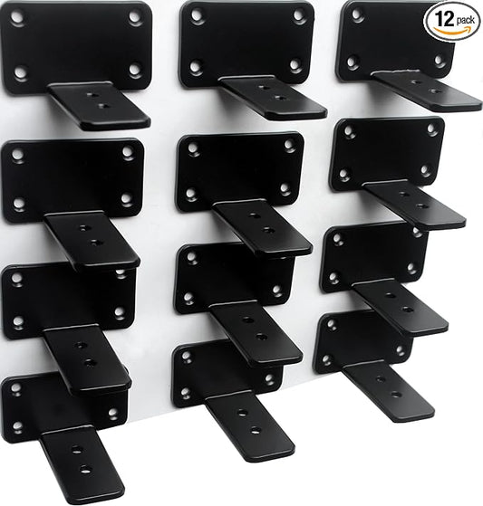 12 Pack - 3 inch Black Hidden L Shelf Bracket Iron Floating Shelf Brackets by MHMYDZ