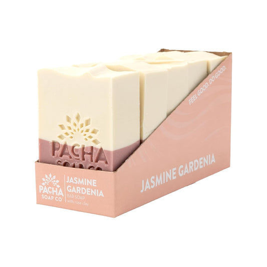 Pacha Soap Co. Bar Soap - Premium, Handcrafted, Hydrating, Natural Face Wash, Hand Cleanser, Body Wash, Soothing Essential Oils (Jasmine Gardenia, 5-Pack, 4 oz ea)