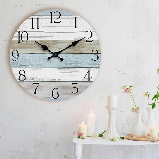 Wall Clock, 12 Inch Wall Clocks Battery Operated Silent Non Ticking, Wooden - Image 6