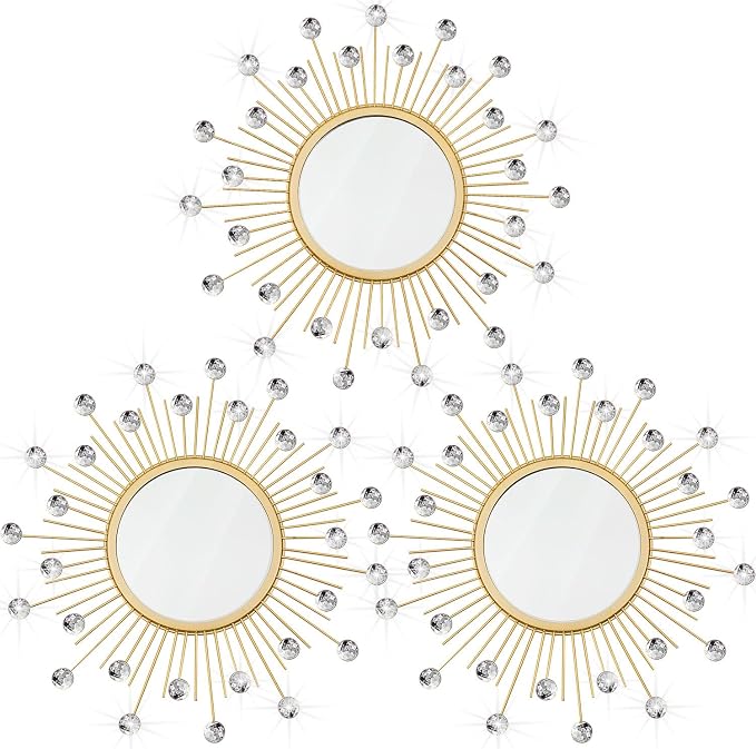 3 Pack Metal Mirrors for Wall Sunburst Wall Mirrors Home Décor Decorative by Uaussi