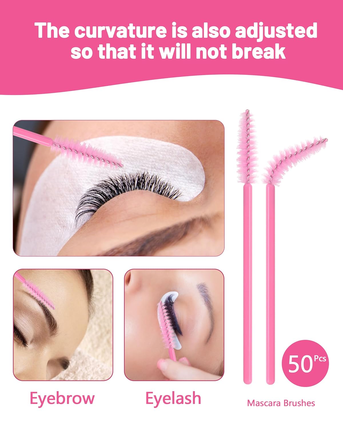 Buqikma Lash Shampoo - 60ML Lash Cleanser with Fan Brush, Rinse Bottle and 50 Pcs Mascara Brush, Rich Foam Wash for Eyelash Extensions at Home (Pink)