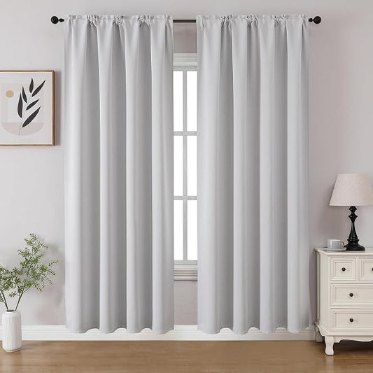 CUCRAF Grayish White Blackout Curtains 72 inch Length 2 Panels Set, Rod Pocket by CUCRAF