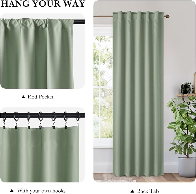 RYB HOME Bedroom Blackout Curtains 72 inches Long, 100% Blackout Thermal - Image 2