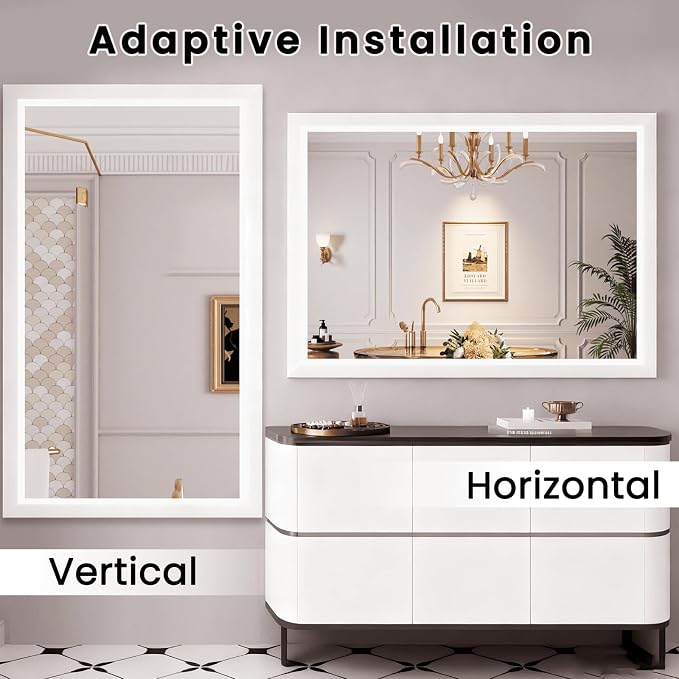 Amorho Bathroom Mirror, 60x40 Inch White Framed Bathroom Mirrors - Image 5