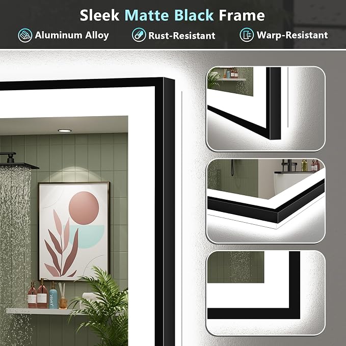 40x38 Black Framed LED Bathroom Mirror - Image 9