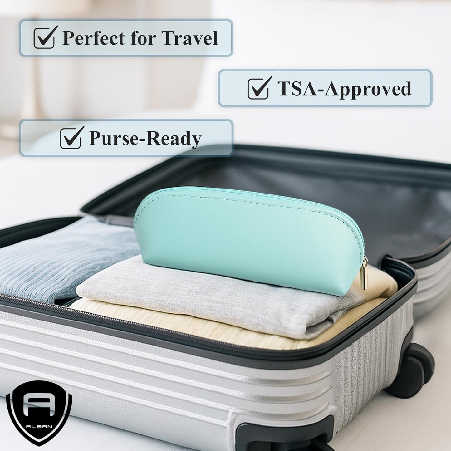 Alban Czech Glass Nail File Set with Manicure Stick & Vegan Leather Cosmetic Case (Royal Blue Nail Files, Light Blue Manicure Stick & Cosmetic Case)