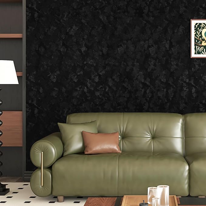 Wallercity Black Floral Velvet Peel and Stick Wallpaper Soft Flocking Fabric - Image 5