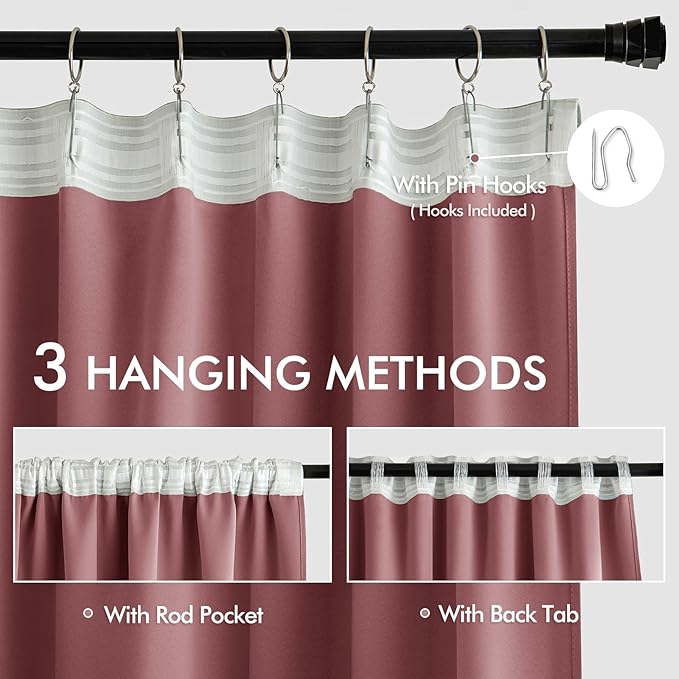MIULEE Dusty Rose Back Tab Blackout Curtains 84 Inch Length 2 Panels Set - Image 3