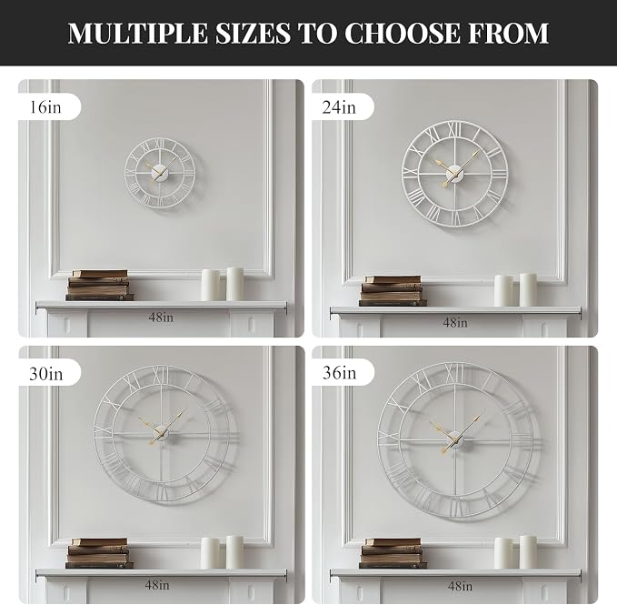 Cuspin 24 Inch Large Silver Wall Clock, Battery Operated Silent Non Ticking - Image 6