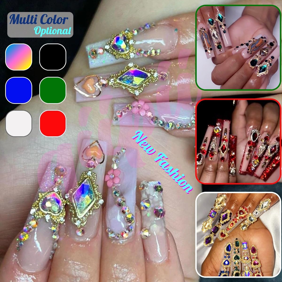 24pcs Rose Pink Nail Rhinestones Luxury Nail Charms Rose Red Heart Charms for Nails 3D Big Nail Gems K9 Glass Crystals Diamonds Jewelry Stones Alloy Nail Art Studs Decor for Arylic Nails Crafts