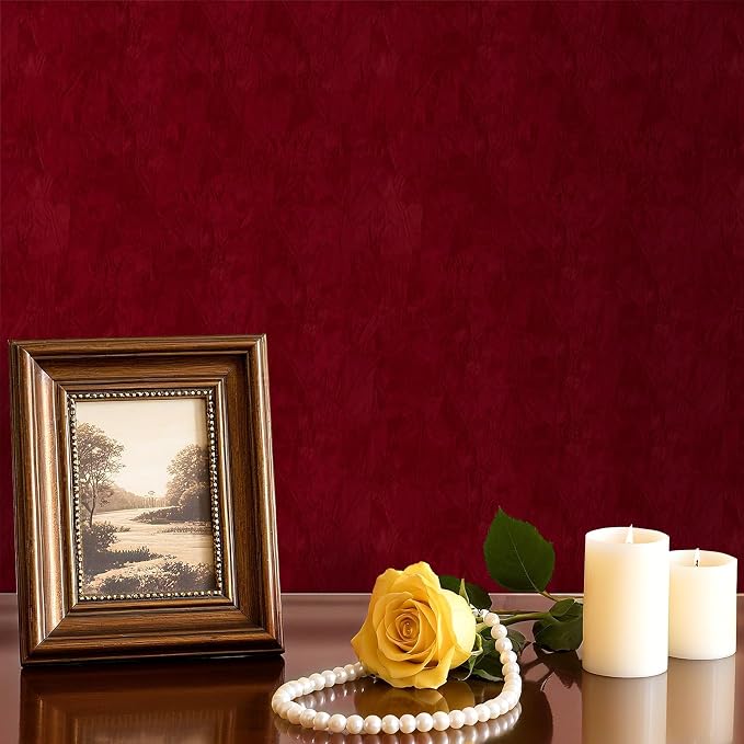 30"x160" Large Size Dark Red Contact Paper Self Adhesive Velvet Wallpaper Peel - Image 7