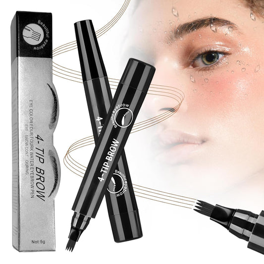 2025 New Magic Eyebrow Pencil, 3D Waterproof 4 Tipped Precise Brow Pen Microblading Eyebrow Pencil Contouring Pen Fine Stroke Microblading Creates Natural (Black)