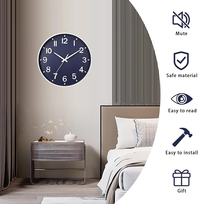 HZDHCLH Wall Clocks Battery Operated, Wall Clock Navy Blue, 8 inch Wall Clock - Image 4