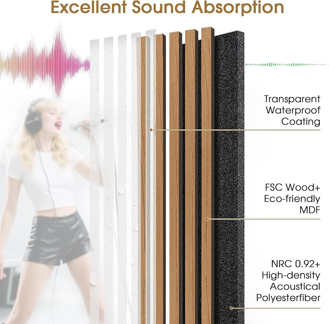 Wood Slat Wall Panels 4 Pack 94.5" x 7.9", Acoustic Wooden Panel - Image 3