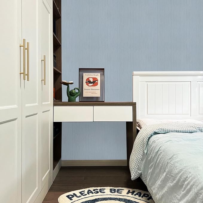 Blue Grasscloth Peel and Stick Wallpaper Texture Contact Paper A Set of 15.7" X - Image 5
