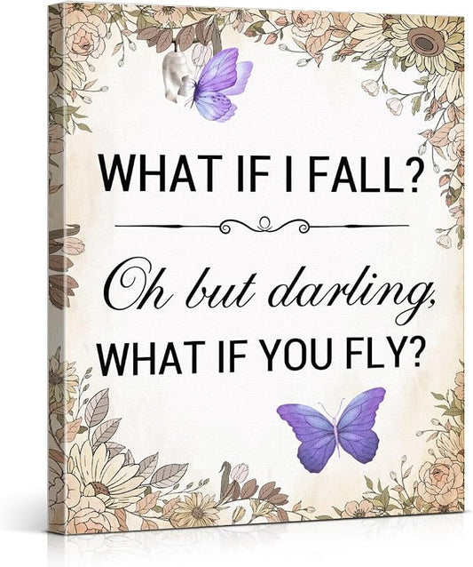 Inspirational Purple Butterfly Wall Art Decor, What If You Fly Motivational by VAHATAN