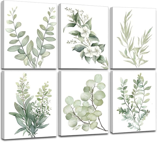 Induslyfe Framed Eucalyptus Sage Green Botanical Plant Wall Art Canvas Decor by Induslyfe
