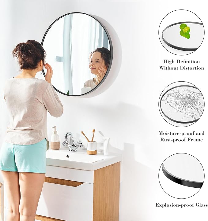NEWBULIG Round Bathroom Mirror for Over Sink, 20 Inch Wall Mount Vanity Circle - Image 3