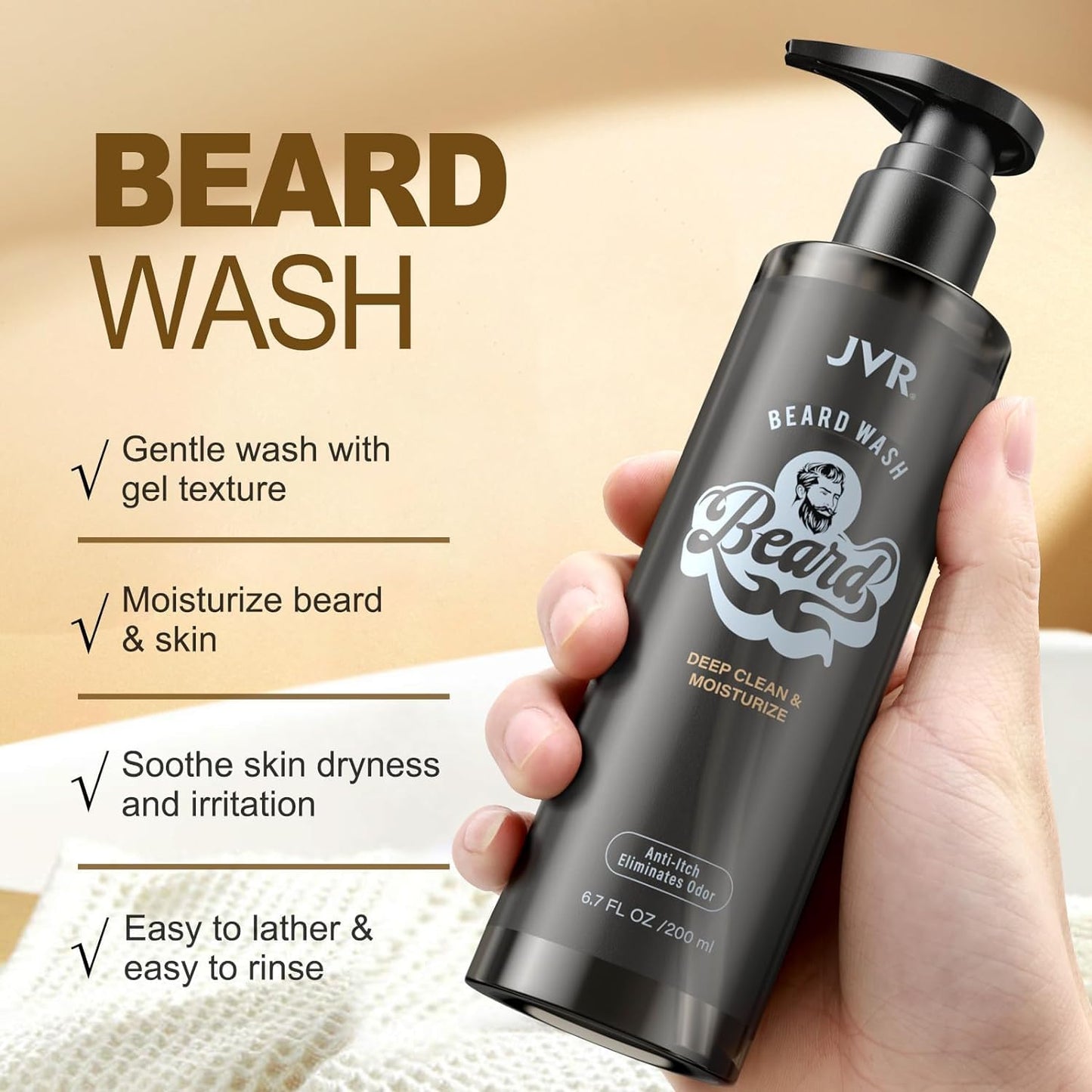 JVR Beard Wash and Beard Conditioner for Men, Beard Shampoo Cleanse and Reduces Frizz, Soften & Strengthens, Organic with Coconut, Aloe, Provides Shine for Dry & Coarse Beards, Beard Care (6.7oz)