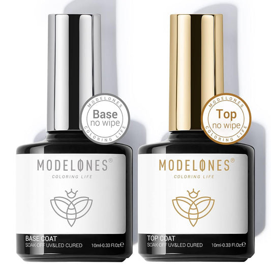 modelones Gel Top Coat and Base Coat, 2 Pcs No Wipe Clear Base and Top Coat Set for Gel Nail Polish Soak Off Long Lasting Upgraded Shiny DIY Manicure Gift for Women 10 ml