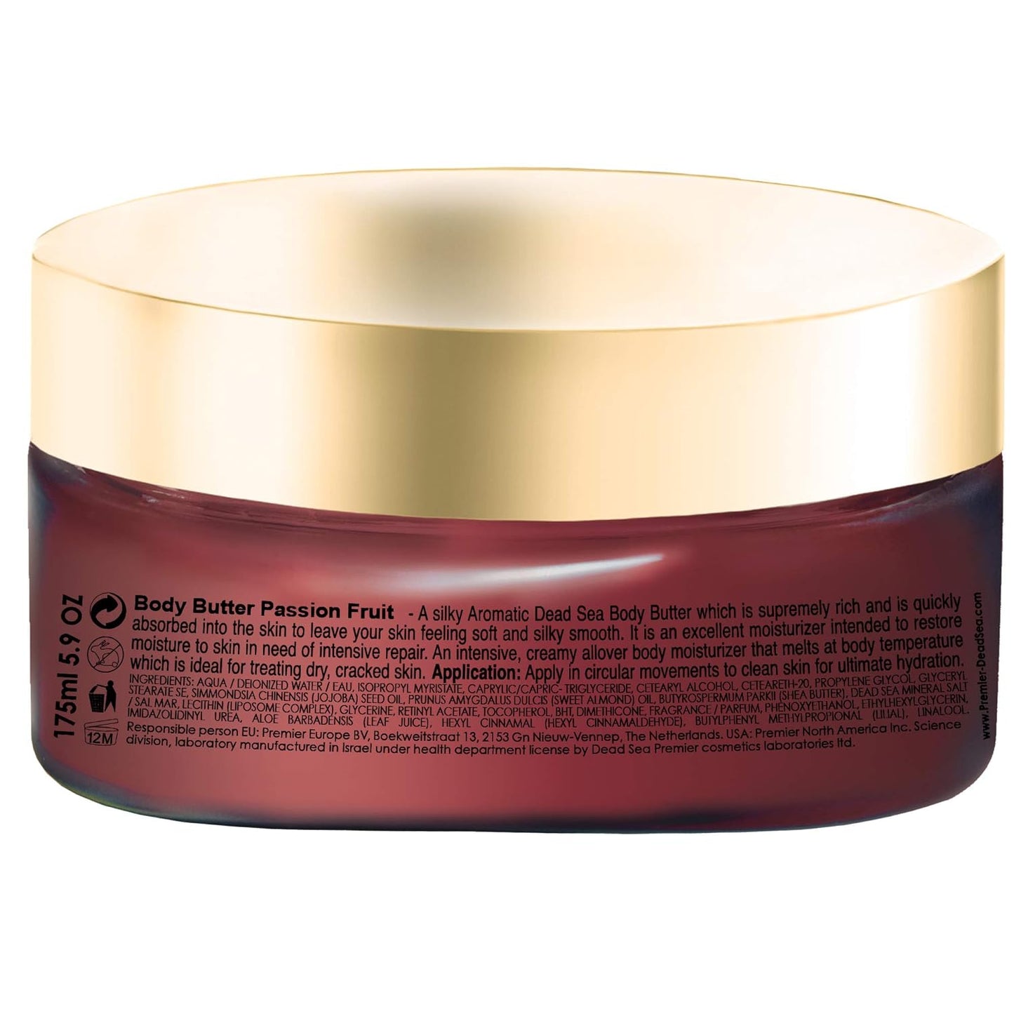 Premier Dead Sea Aromatic Body Butter – Passion Fruit, Hydrating Shea Body Butter for Women & Men, Moisturizing, Firming & Anti-Aging Cream for Dry Skin, Hand & Body, 5.95 Fl.oz