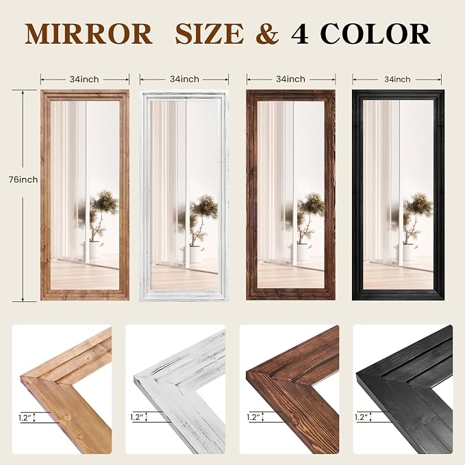 Full Length Mirror 76"x34" Solid Wood Frame Floor Large Mirror - Image 2