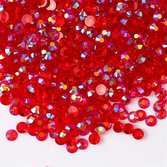 1500 Pieces SS16 4mm Flatback Rhinestones AB Clear Round Gems Crystals for Nail Art DIY Crafts Clothes Shoes Bags （Transparent Red AB）