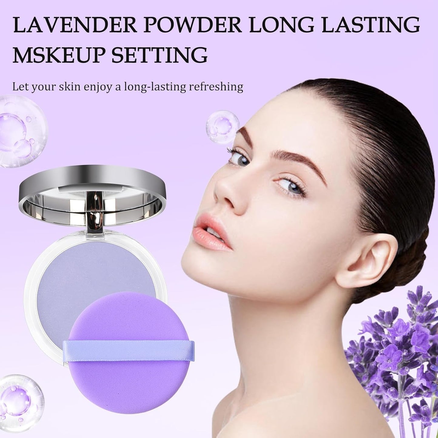 Chillab Lavender Matte Powder, Chillab Lavender Matte Powder Oil Control, Chillab Polvo Compacto with Mini Powder Puff, For Silky Blurring Oil Control Long-Lasting Makeup, Creates Soft -1PCS