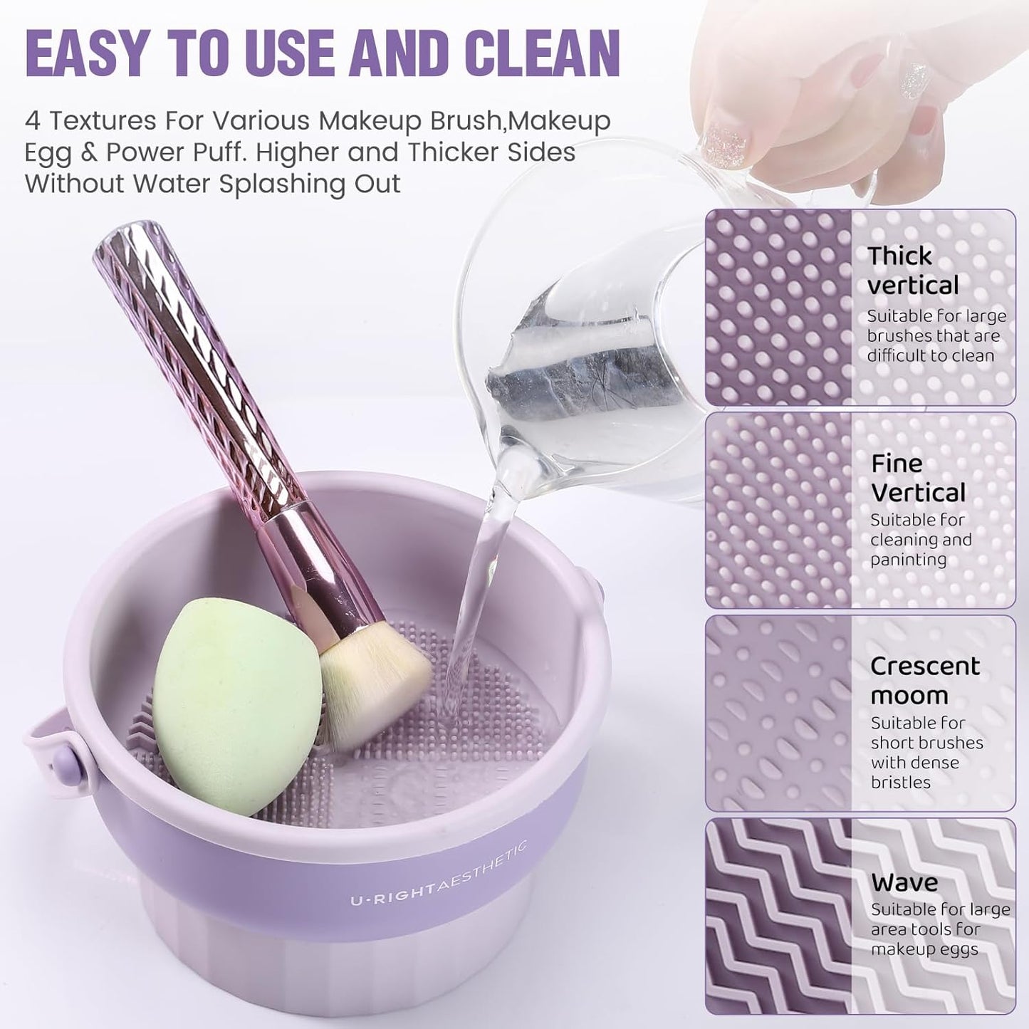 2 Pack Makeup Brush Cleaner Mat 3 in 1 Silicone Makeup Brush Cleaner Makeup Brush Cleaning Bowl Makeup Brush Sponge Scrubber Tool for Cleaning, Storage And Upside Down Drying(Two Purple)