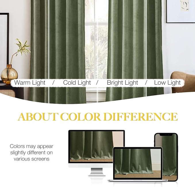 NICETOWN Sage Green Velvet Curtains & Drapes 108 inches Long 2 Panels, Elegant - Image 4