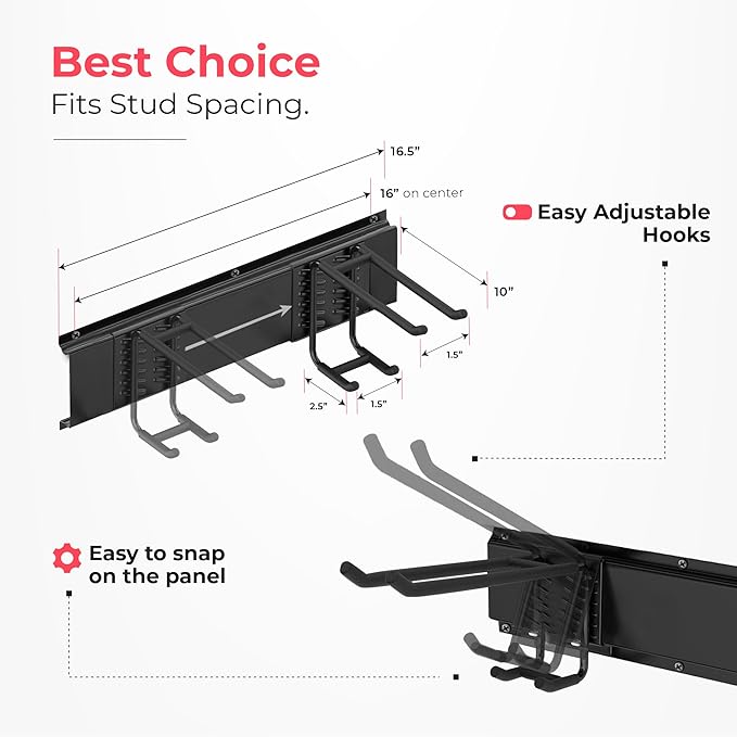 TIDYME Garage Wall Organizer | 32" Heavy-Duty Tool Storage Rack | Adjustable - Image 3
