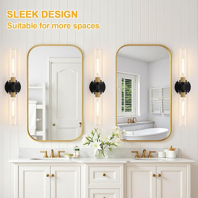 Indoi Black and Gold Wall Sconce, Hardwired Bathroom Sconces Wall Lighting - Image 7