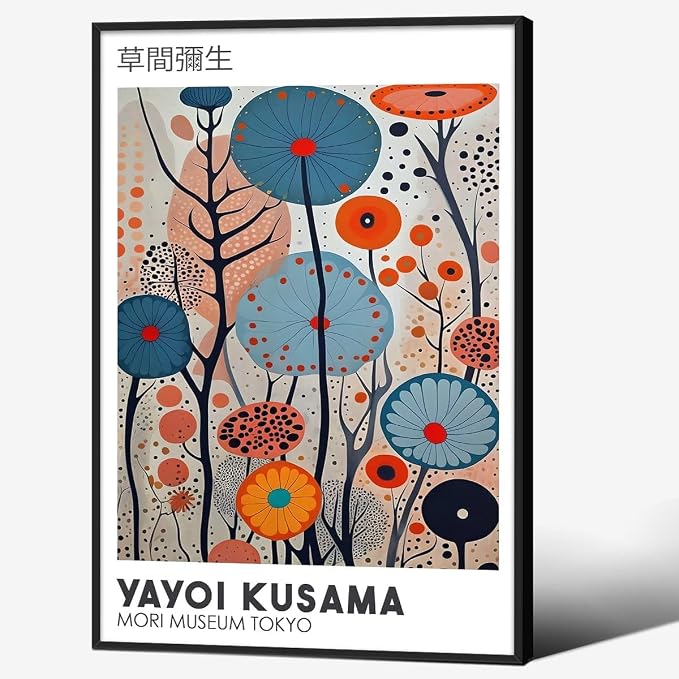 Yayoi Kusama Black Framed Wall Art 16x24in Vintage Japanese Painting Posters by Heltrappe