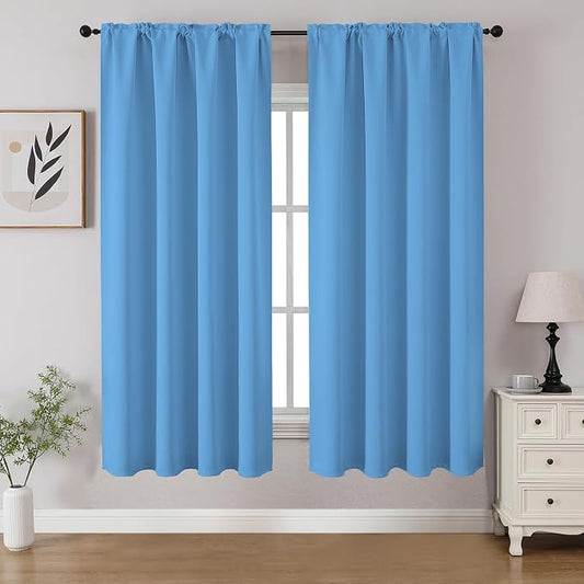 CUCRAF Light Blue Blackout Curtains 54 inch Length 2 Panels Set, Rod Pocket by CUCRAF