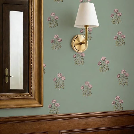 17.3" x 393.7" Vintage Floral Wallpaper Peel and Stick Boho Wallpaper Removable by LUKUUI