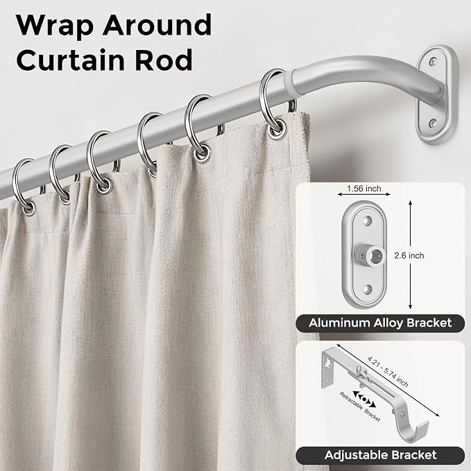 2 Pack Curtain Rods 36-88 Inch, 1 Inch Adjustable Heavy Duty Room Darkening - Image 2
